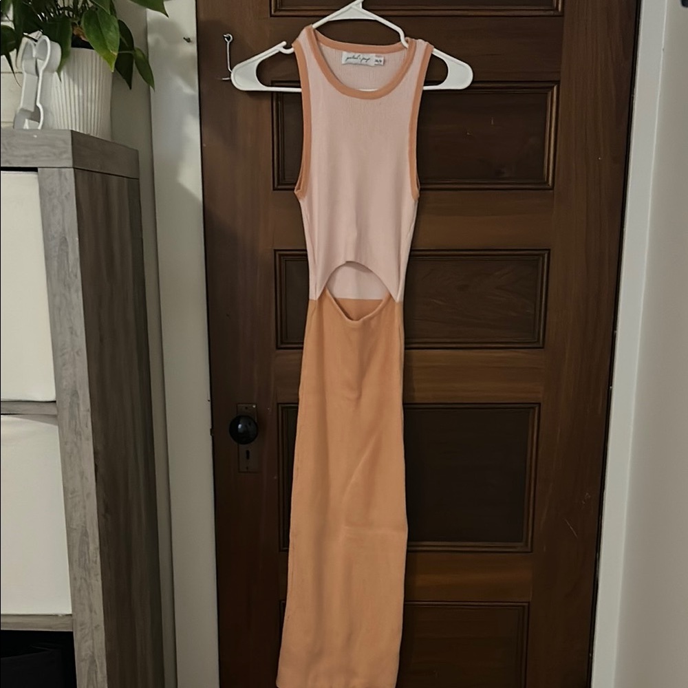 Petal and Pup Pink Tan Bodycon Halter Dress.
